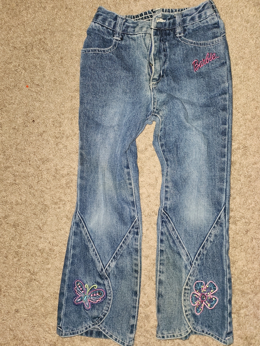 Barbie Embroidered Flowers Denim Jeans Girls Size 5 Vintage Y2K